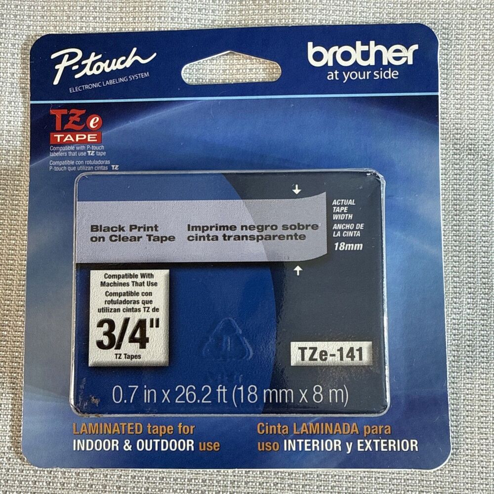 Genuine Brother TZe-141 Tape 3/4" 18mm Black on Clear P-Touch TZ Laminated NEW